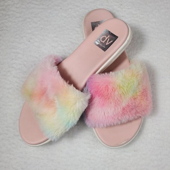 Dolce Vita “Jinah” Faux Fur Colorful Pastel Tie Dye Print Slides Size 9 - Picture 5 of 16